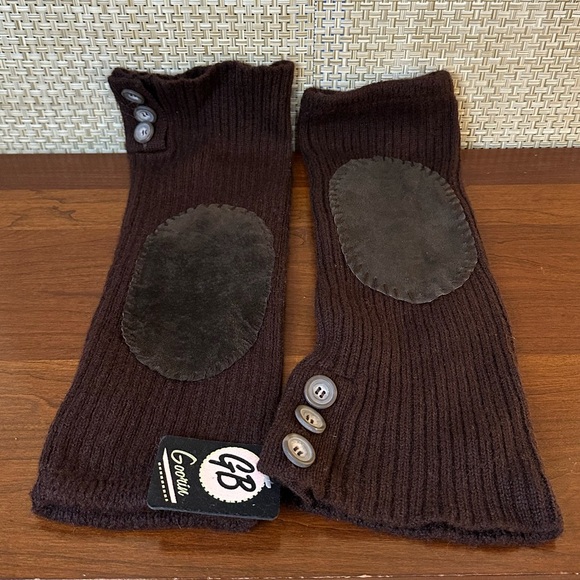 🌟HP🌟VTG 1990s Sweater Arm Warmer Set Brown Wool Leather Patches Goorin Bros. - Picture 1 of 8